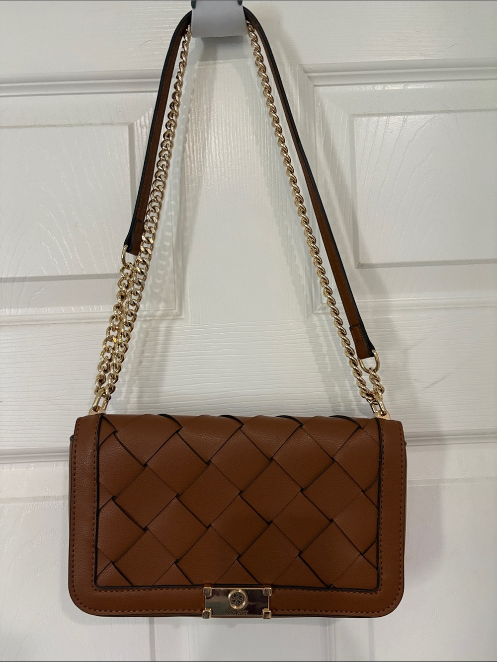 Nine West Brown Woven Crossbody with Gold Chain